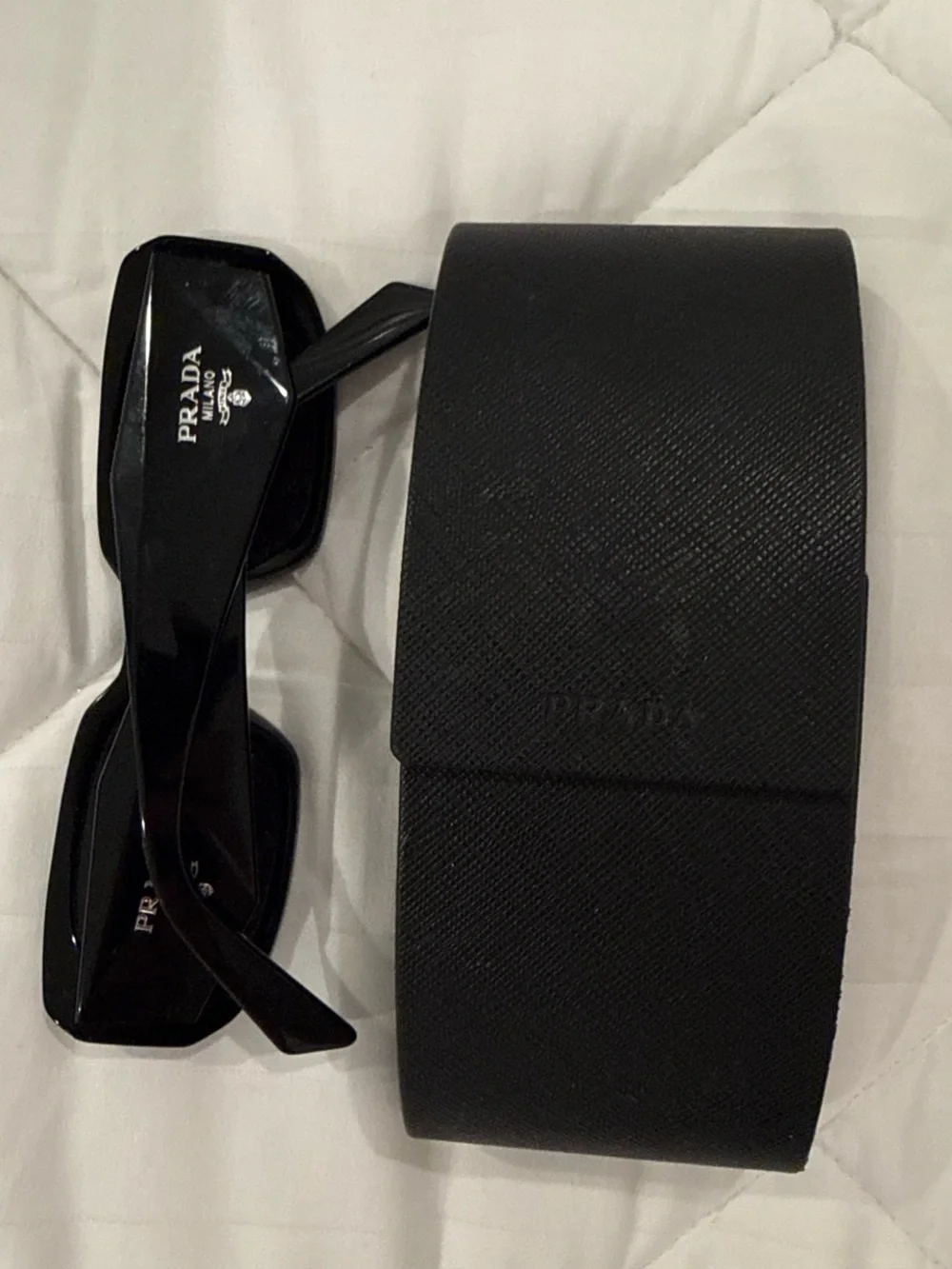 Prada Glossy Black Rectangular Sunglasses with Black Case